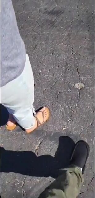 She was my classmate at the time. walking towards my car at campus parking lot. she agreed to let me cum on her sandals