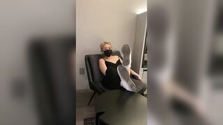 Asian gf airs out her sweaty feet after a long night of dancing in converse without socks