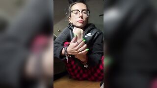 Feet: Chick with glasses sucking and spitting on her feet and toes #2