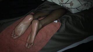 Sexy Ebony Soles Get Oiled Up, Fucked and Drained In Cum