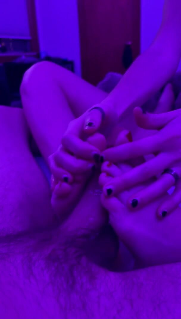Spitting on his cock and milking it with my toes????