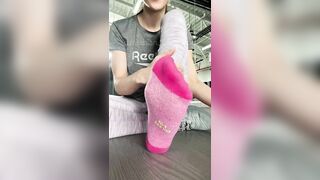 Feet: Taking my shoes and socks off at the gym ♥️♥️ What would you have done if you walked in on me? ♥️♥️ #3
